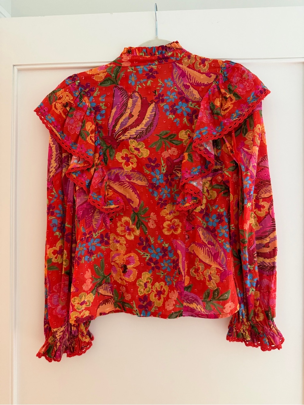 FARM Rio Red Floral Puff-Sleeve V-Neck Blouse - Picture 4 of 4